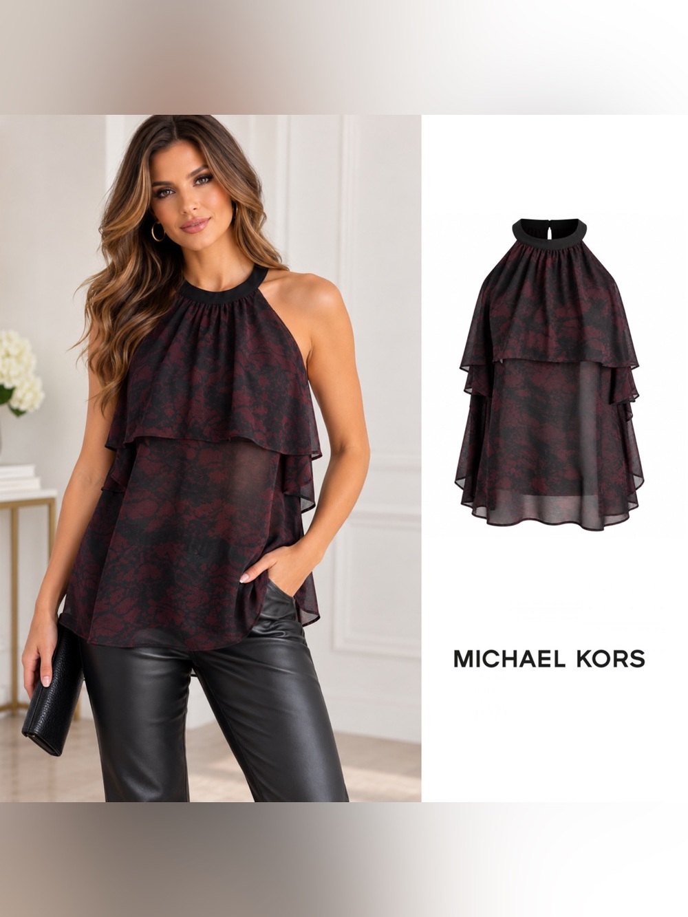 NEW Michael Kors Tiered Ruffle Sleeveless Blouse